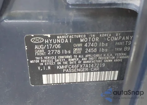 2007 Hyundai Azera Limited/Se from USA, damaged, VIN KMHFC46FX7A147219